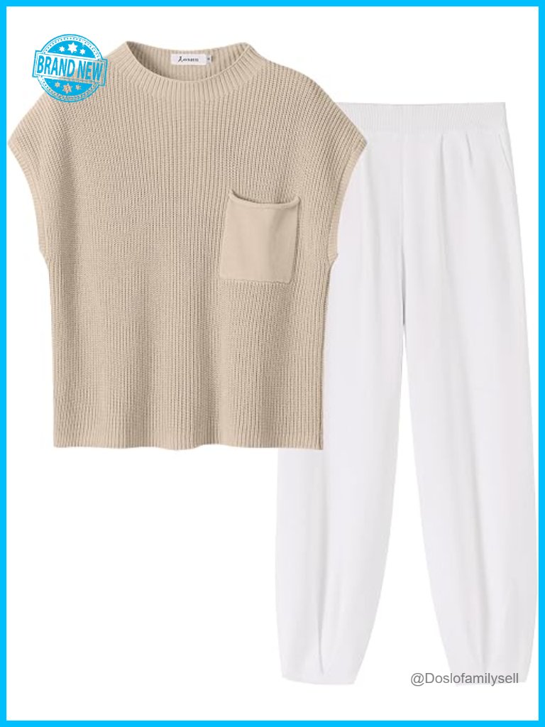 Two Piece Outfits Summer Sweater Vest Crop Top Pants Lounge Matching Set Travel